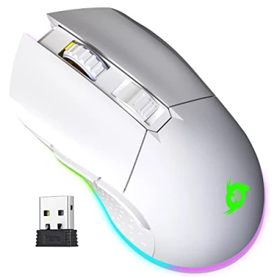 Abbildung von KLIM Blaze Wiederaufladbare kabellose RGB Gaming Maus NEU 2024 Hochpräziser Sensor mit Langer Akkudauer Einstellbar auf bis zu 6000 DPI Kabel und Funk Modus (Weiß)