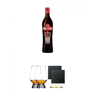 Abbildung von Noilly Prat ROUGE Dry 0,75 Liter + The Glencairn Glas Stölzle 2 Stück Schiefer Glasuntersetzer eckig ca. 9,5 cm Ø