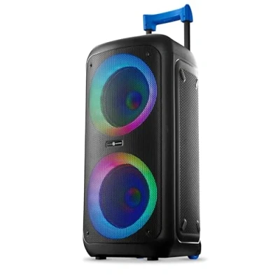 Abbildung von Music Sound Box Bluetooth Lautsprecherbox mit 80WATT Leistung kabellos RGB Lichter 4 Stunden Spielzeit Fernbedienung zur Steuerung Aller Lautsprecherfunktionen Schwarz