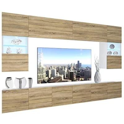 Abbildung von BELINI Wohnwand Vollausstattung Wohnzimmer Set Moderne Schrankwand mit LED Beleuchtung Anbauwand TV Schrank Sonoma Eiche