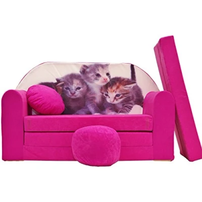 Abbildung von Pro Cosmo Kindersofa Bettfunktion 3in1 Sofa + Gratis Polsterhocker und Kissen Kindermöbel Set H6