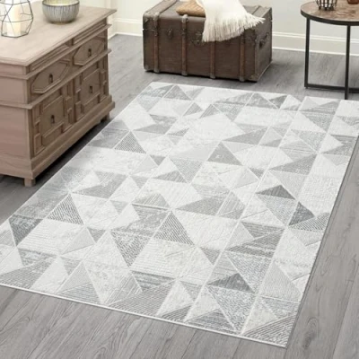 Abbildung von carpet city Teppich Wohnzimmer Grau 200x290 cm Klassisch Modern Geometrisches Muster Teppiche Kurzflor Schlafzimmer, Esszimmer