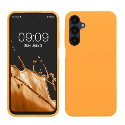 Abbildung von kwmobile Hülle kompatibel mit Samsung Galaxy A25 Silikon Handy Case Handyhülle weiche Oberfläche kabelloses Laden Fruity Orange