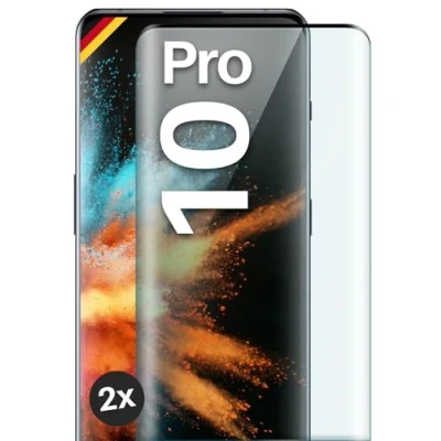 Abbildung von moex Full Screen Schutzglas kompatibel mit OnePlus 10 Pro Schutzfolie randlos, ganzer Bildschirm, Curved 3D Folie, Clear 2x Schwarz