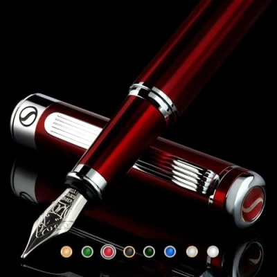 Abbildung von Scriveiner Deep Crimson Red Füllhalter Chromapplikationen, Schmidt Feder (mittel), bestes Geschenk für Damen und Herren, Manager, Führungskräfte (Purpurrot)