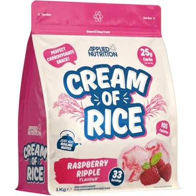 Abbildung von Applied Nutrition Cream of Rice Hochwertiges Kohlenhydrat Ergänzungsmittel, Energiequelle für Frühstück und Snacks, leicht verdaulich, wenig Zucker, Fett, vegan (1kg, Raspberry Ripple)