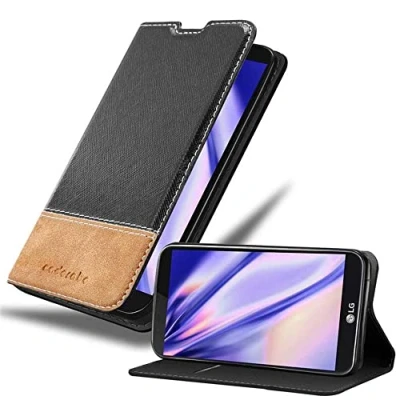 Abbildung von Cadorabo Hülle kompatibel mit LG K10 2016 aus Premium Kunst Leder Flip Klappbare Stoßfeste Magnetische [Standfunktion] [Kartenfächern] Cover für Tasche in Schwarz