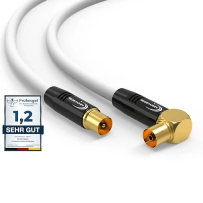Abbildung von RedStar24 Antennenkabel 4m Weiß Stecker zu 90 Gewinkelt Buchse Koaxial Premium HDTV Koaxialkabel für Kabelfernsehen TV Kabel: Kompatibel mit TV, Radio, DVB T/T2, C, DAB