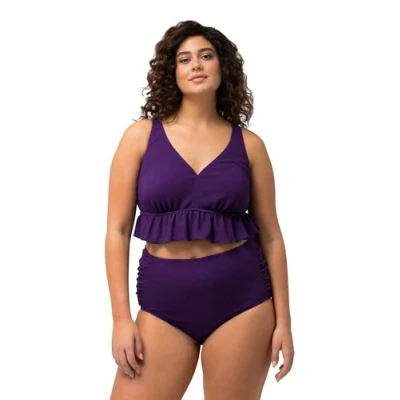 Abbildung von Ulla Popken Damen, Struktur, Rüsche, Softcus, Träger Verstellbar Bikini Set, Tiefes Violett, 56