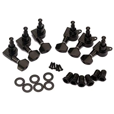 Abbildung von Alnicov Stimmwirbel für Gitarren (3 L + 3 R), Saiten LP SG Style Elektro , Folk oder Akustikgitarren, Schwarz, 6 Stück