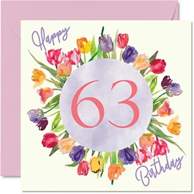 Abbildung von schöne Geburtstagskarte zum 63. Geburtstag für Frauen Aquarell Tulpen Blumen Bouquet Karte Ihre Oma, Mama, Geburtstagsgeschenke, 145 mm x mm, florale Grußkarten Geschenk