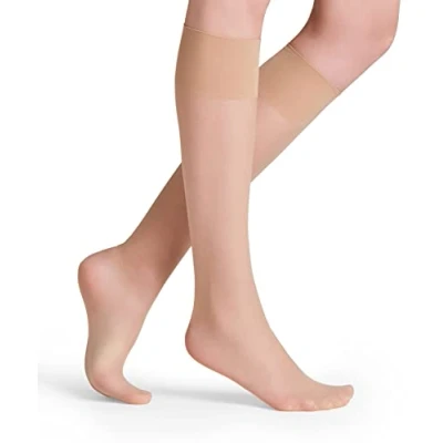 Abbildung von FALKE Damen Kniestrümpfe Seidenglatt 15 DEN W KH Transparent einfarbig 1 Paar, Braun (Crystal 4409), 39 42