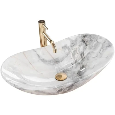 Abbildung von wohnwerk.idee Aufsatzwaschbecken Waschbecken Marmor Optik 60,5x36cm Royal Granit
