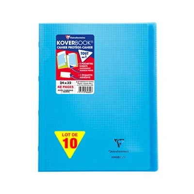 Abbildung von Clairefontaine 984602C Packung mit 10 Heften Koverbook, DIN A4+, 24 x 32 cm, Blatt, kariert, 90 g, Blau, 1 Pack