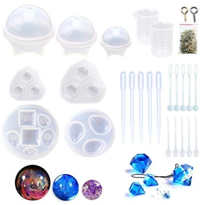 Abbildung von NA Woohome Schmuck Silikonform Gießform Resin Form, 7 Stück Ball und Rautenform Harz Gießen 100 Auge Schraube Pins and 17 Werkzeug für Handwerk DIY
