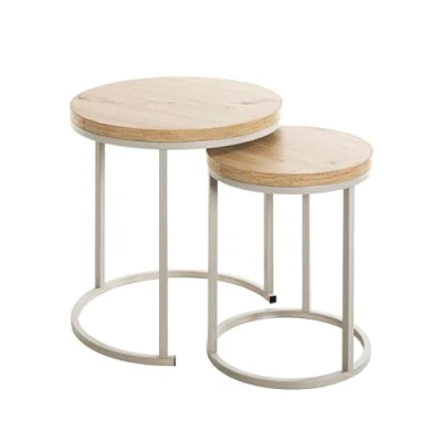 Abbildung von HAKU Möbel Beistelltisch 2er Set Eiche, grau, MDF, Metall Maße: H 43/49 cm x Ø 32/45 cm, Style: Modern