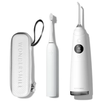 Abbildung von Wondersmile Munddusche PRO Testsieger 2024 100 Tage risikofrei testen SmoothFlow Technologie für optimale Zahn &amp; Zahnfleischpflege mit 5 Modi (All White Oral Care Spar Set