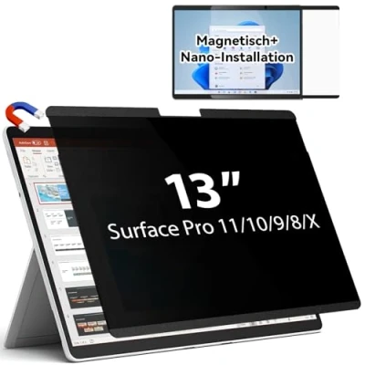 Abbildung von IPROKKO Magnetischer Blickschutzfilter für Microsoft Surface Pro 10/9/8/X 13 Zoll, Abnehmbar Anti Spy Blaulicht Privacy Screen Blickschutzfolie Sichtschutz Sichtschutzfilter Sichtschutzfolie