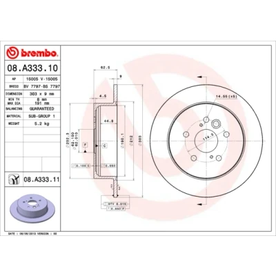 Abbildung von BREMBO COATED DISC LINE 08.A333.11 Bremsscheibe 303 9 5 voll beschichtet TOYOTA: RAV4 II SUV