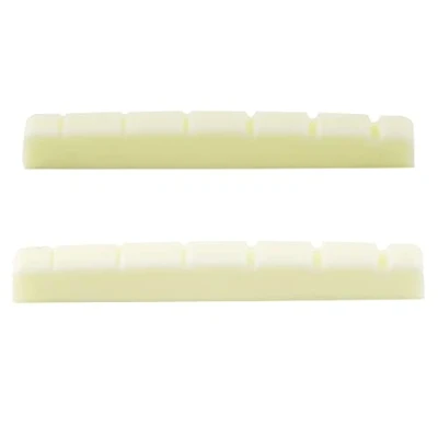 Abbildung von Musiclily Pro Harnstoffharz Kunststoff 42mm Geschlitzt Strat Tele Sattel Flacher Boden Nut für 6 Saiter Stratocaster E Gitarre, Elfenbein(2 Stück)