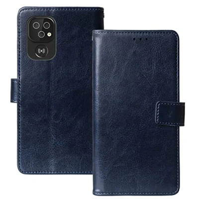 Abbildung von Lankashi Premium Retro Flip Book Stand Brieftasche Leder Tasche Schütz Hülle Handy Telefon Case Für Doro 8100/8100 Plus / 8110/8110 TPU Silikon Abdeckung Wallet Cover Etui Holder (Dark Blau)