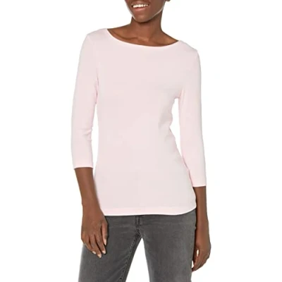 Abbildung von Amazon Essentials Damen T Shirt mit Bateau Ausschnitt und 3/4 Ärmeln in schmaler Passform, Hellrosa, XXL