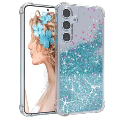 Abbildung von EAZY Case Glitzer Hülle kompatibel mit Samsung Galaxy S24 Plus Handyhülle für Silikon leichtes Shiny Cover stoßfestes Phone als Fallschutz in Blau