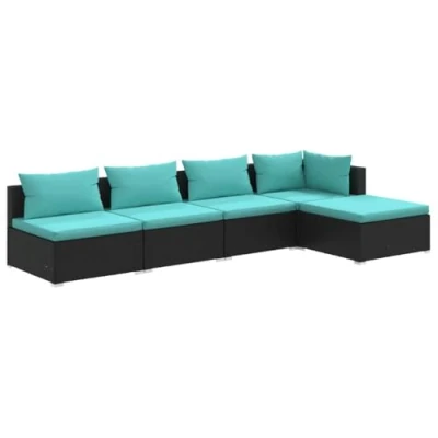 Abbildung von vidaXL Gartenlounge Set 5 tlg. Garten Lounge mit Kissen Poly Rattan Schwarz, (1 tlg)