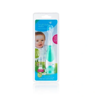 Abbildung von Brush BabySonic elektrische Zahnbürste für Babys &amp; Kleinkinder (0 3 Jahre) LED Timer, sanfte Vibration, Spaß beim Putzen, Ersatzbürsten kompatibel (Blaugrün)