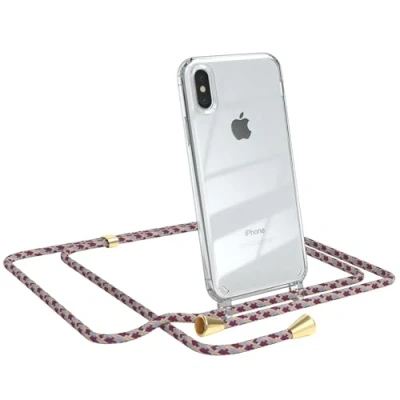 Abbildung von EAZY CASE Handykette kompatibel mit iPhone XS Max Handyhülle Umhängeband, Handykordel Schutzhülle, Silikonhülle, Hülle Band, Stylische Kette für Smartphone, Bordeaux Camouflage