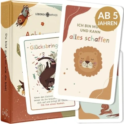 Abbildung von Lebenskompass Achtsamkeitskarten für Kinder Affirmationskarten positives Denken, Selbstliebe, Mut und Dankbarkeit
