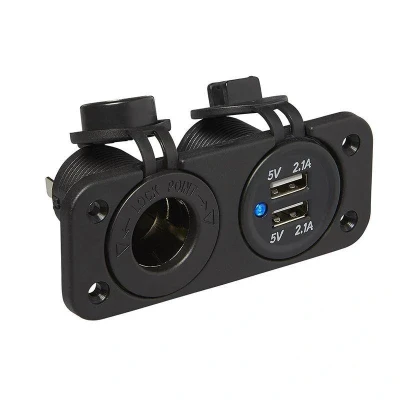 Abbildung von Einbausatz DIN Steckdose + 2x USB Anschluss 2x2100mA Aanhangwagendirect Anhängershop