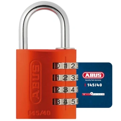 Abbildung von ABUS Zahlenschloss 145/40 Orange Kofferschloss, Spindschloss u. v. m. Aluminium Vorhängeschloss individuell einstellbarer Zahlencode Sicherheitslevel 4