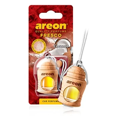 Abbildung von AREON Fresco Auto Duft Kokosnuss Weiß Glas Duftflakon Flakon Holz Set Hängend Anhänger Spiegel Kokos 4ml (Pack x 3)