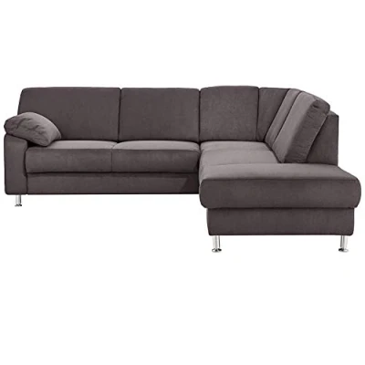 Abbildung von Cavadore Ecksofa Belfast mit Ottomane rechts / Polsterecke Federkern inkl. Vorziehsitz und Bettkasten 243 x 88 218 Mikrofaser Grau
