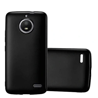 Abbildung von Cadorabo Hülle kompatibel mit Motorola Moto E4 Schutzhülle TPU Silikon Case Metallic Design Slim Kratzfest Weiche Gummi Rundumschutz für in Schwarz