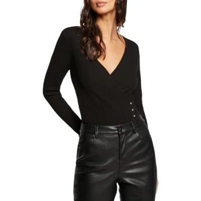 Abbildung von Morgan WRAP OVER Neckline Strickpullover, Damen, Größe: Medium, Noir