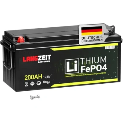 Abbildung von LANGZEIT LiFePO4 200Ah 12V Lithium Batterie Wohnmobil Solarbatterie Eisenphosphat Akku Solar Bootsbatterie USV inkl. BMS