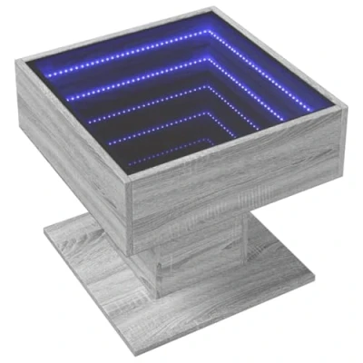 Abbildung von vidaXL LED Couchtisch, Beistelltisch mit Infinity Spiegel, Kaffeetisch Sofatisch für Wohnzimmer, Wohnzimmertisch, Grau Sonoma Holzwerkstoff