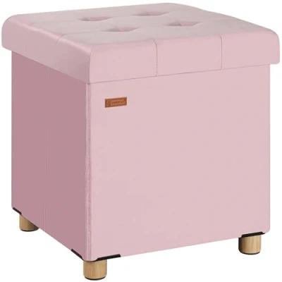 Abbildung von Casaria® Hocker mit Stauraum Samt Rosa Faltbar inkl. Füßen 38x38cm 300kg Belastbarkeit Wohnzimmer Schlafzimmer Flur Sitzhocker Fußhocker Polsterhocker