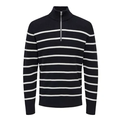Abbildung von Only &amp; Sons Sphil HALF ZIP NOOS Strickpullover, Herren, Größe: Medium, Dark navy stripesant. white