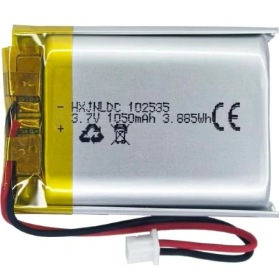 Abbildung von DC 3.7V 1050mAh 102535 wiederaufladbare Lithium Polymer Batterie passend für DIY 3.7 5V elektronische Produkte mit eingebautem 2 Draht Batterieaustausch und LED Leuchten