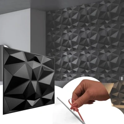 Abbildung von Selbstklebend 3D Paneele, PVC Kunststoffpaneele Wandpaneele Gaming Zimmer Wand Decke Optik Diamant 12 PCS/3 m² einfache Montage! (Schwarz 94)