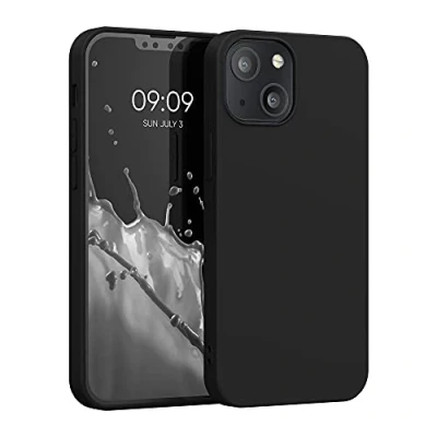 Abbildung von kwmobile Hülle kompatibel mit Apple iPhone 13 Mini weiches TPU Silikon Case Cover geeignet für kabelloses Laden Schwarz matt
