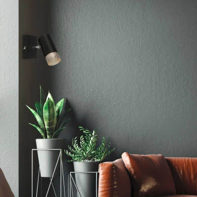 Abbildung von BRILONER Leselampe, Wandleuchte Innen, Lampe, Lampenschirm Gitter, Wandlampe Schwenkbar, Wohnzimmerlampe, Schwarz Chrom