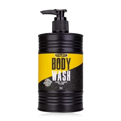 Abbildung von Accentra Duschgel/Body Wash BATH + BODY TOOLKIT in Pumpspender Ölfassform, 400ml, Duft: Sandalwood &amp; Musk Bade und Dusch Gel für Männer