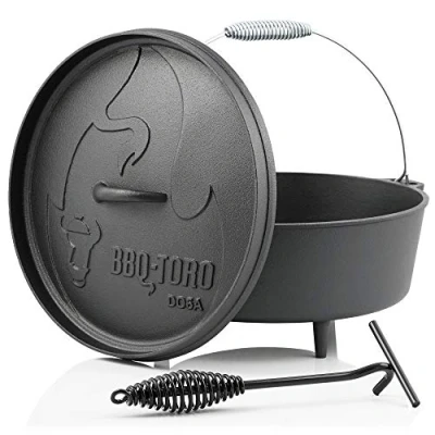 Abbildung von BBQ Toro Dutch Oven Alpha Serie 5,5 Liter (DO6A), Topf mit Füße bereits eingebrannt preseasoned Gusseisen Kochtopf Bräter Deckelheber