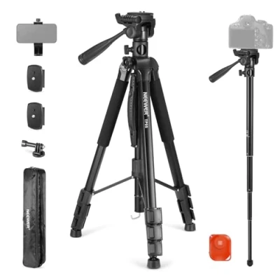 Abbildung von NEEWER Basic 74&quot; Video Stativ Einbeinstativ mit 3 Wege Schwenk Neige Kopf &amp; Fernbedienung, Kamerahalterung zentraler Achse, Telefonhalterung für DSLR, iPhone, Teleskop, Max Load 17,6lb, TP05