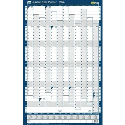 Abbildung von Sasco Kompakter Jahresplaner 2024, Papier Mini Whiteboard Poster Stil, trocken abwischbarer Kalender, kleiner Wandplaner mit abwischbarem Stift und Aufklebern, Wanddiagramm Pinnwand,
