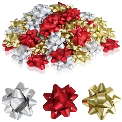 Abbildung von Wilhelm Sell® 60x Geschenkschleifen selbstklebend 5 x 2 cm Bunte Schleifen für Geschenke Dekorative Fertigschleifen Weihnachten, Geburtstage und Hochzeiten (rot/goldfarben/silberfarben)